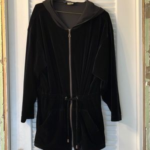 Black velvet zip front hoodie